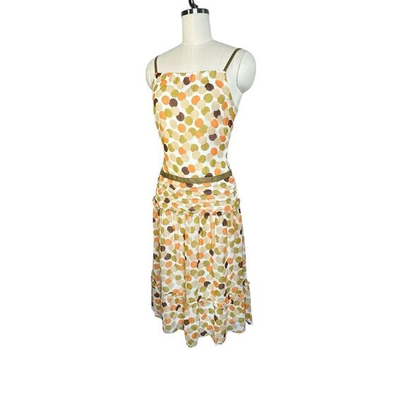 Vera Wang Polka Dot Silk Pleated Ruffle Midi Dress | Size 2 - Picture 6 of 9